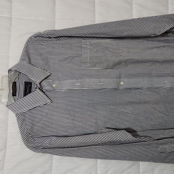 THE ARROW COMPANY 16/32-33 MEN'S DRESS SHIRT BUTTON DOWN WHITE/ BLUE STRIPES - Picture 2 of 8